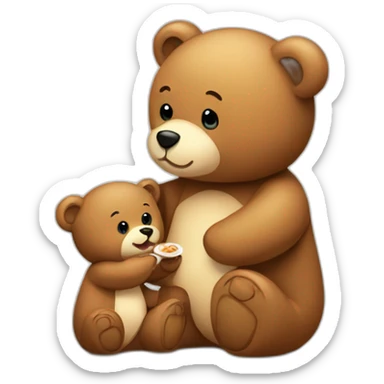 A Teddy Bear giving food to a baby sticker