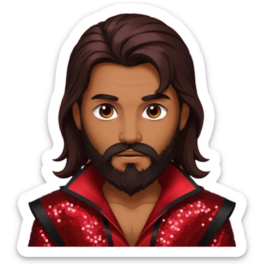 Samael, Poison of God from Gods and Goddesses with tan skin, long dark brown and beard, dark red sequin outfit sticker