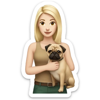 Blonde girl holding a pug and Starbucks sticker