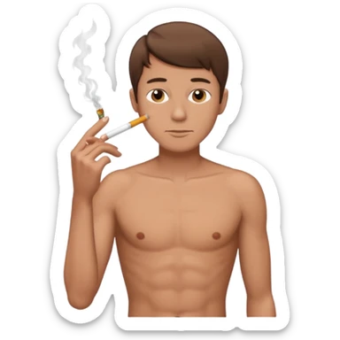 Shirtless thin man with a cigarette and short brown hair sticker