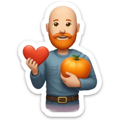 Bald man with a big orange beard holds a heart in his hand sticker