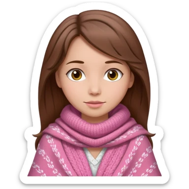 A girl with brown hair wearing a pink shawl sticker