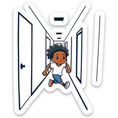 Black kid with dreads running in a hallway sticker