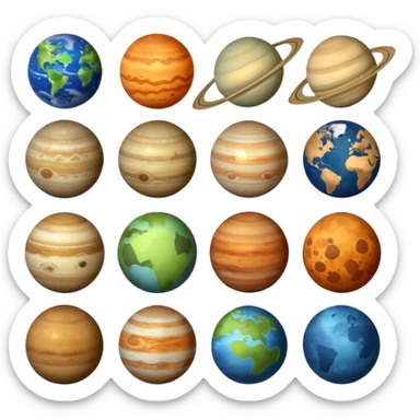 12 planets emojis I need a labeled and a ine for each planet :mercury, Venus , earth , mars, Jupiter Saturn, Neptune, Pluto, Uranus  sticker