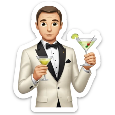 James Bond with martini glass, shaken not stirred sticker