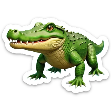 cinematic-crocodile-realistic-full-body-on all fours-emoji,-massive-scaled-body-partially-submerged-in-shallow-water,-head-tilted-dramatically,-rough-green-and-brown-hide-textured-with-deep-ridges,-simplified-yet-realistic-focused-features, head held high sticker