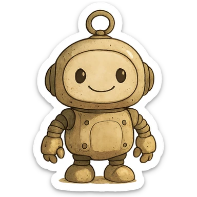 ghibli style cute AI robot with a friendly face sticker
