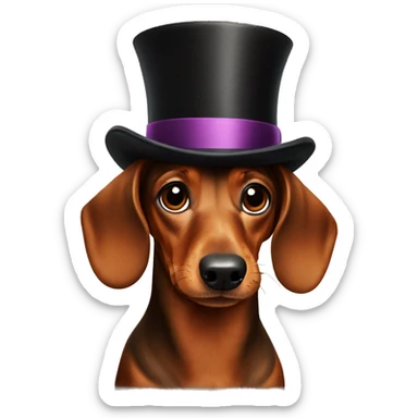 a brown dachshund with a top hat sticker