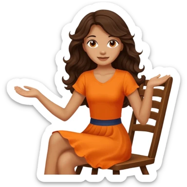Twirling around a chair Long dark wavy hair women in orange top  sticker