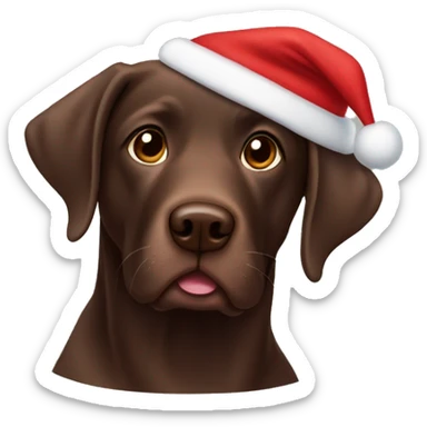 Chocolate lab wearing a Santa hat sticker
