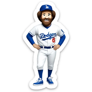 Bob Ross wearing a dodgers jersey sticker