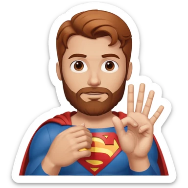 Adult Superman with redish brownish hair and full beard making hand heart  sticker