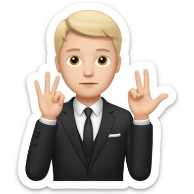 white man in formal suit in thought, shows something with his hand sticker