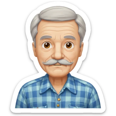 mustached elderly man with vintage shirt sticker