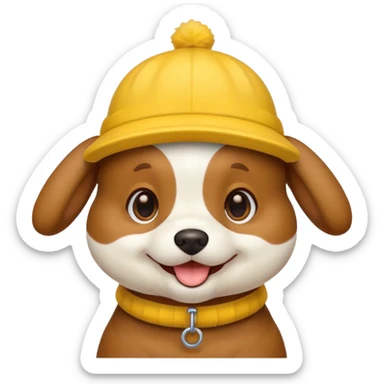 puppy dog with hat yellow sticker