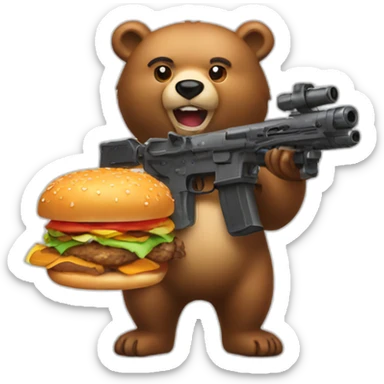 bear with minigun and burger sticker