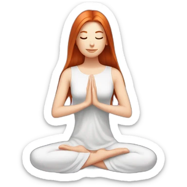 redhead white woman long medium straight hair, meditating on a violet blanket sticker