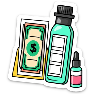 price tag with a few dollar bills and a bottle of nail polish sticker