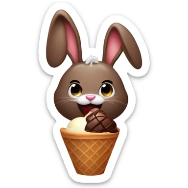 rabbit that has a choclate ice cream on its hand and eating the ice cream sticker