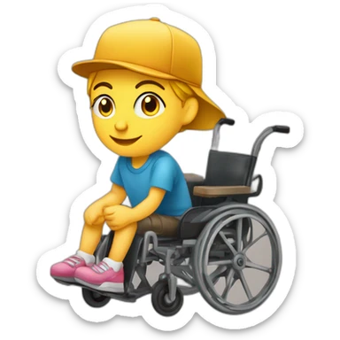 enfant assis sur un fauteuil roulant et sa soeur avec une casquette qui lève les bras en l'air sticker