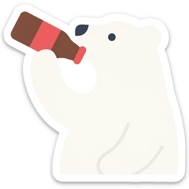 white polar bear drinking a bottle of Coke, color icon sticker