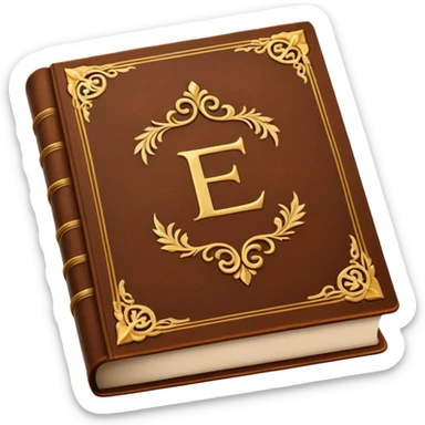 "An open antique leather-bound book with golden edges and calligraphy, detailed embossing, Victorian style, warm brown and gold palette." sticker