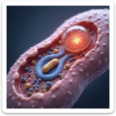 hyperrealistic and anatomical 4K illustration of fatty acid transport from cytoplasm to mitochondrion in a human cell, detailed molecules of fatty acids, carnitine, and mitochondrial membranes sticker