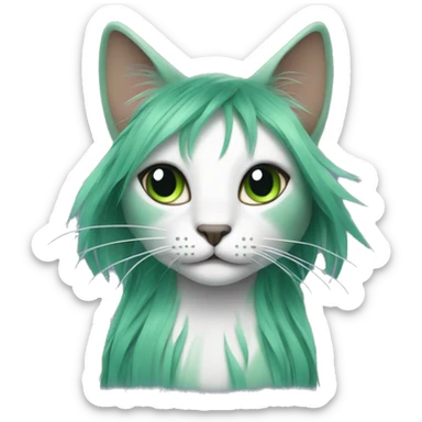 A cat with long black hair with green hair strands sticker