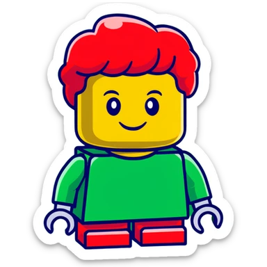 A cartoon red Lego brick with a cute face and rosy cheeks sticker