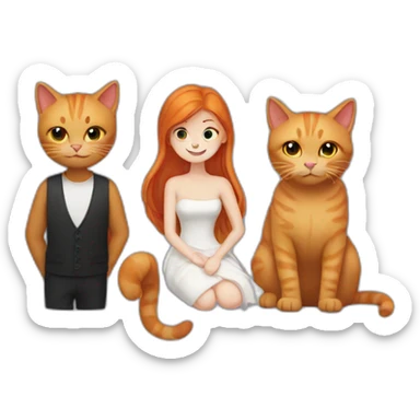 couple with black cat and ginger kitty sticker