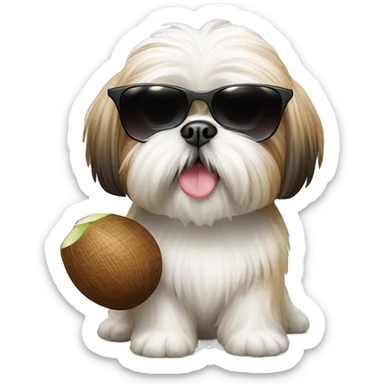 Shih Tzu with sunglasses and a coconut in his hand  sticker