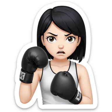 An angry balck hair/ white skin girl wearing balck boxing gloves  sticker