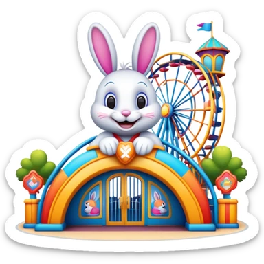 fun amusement park entrance with a bunny mascot, inspired by Walibi sticker