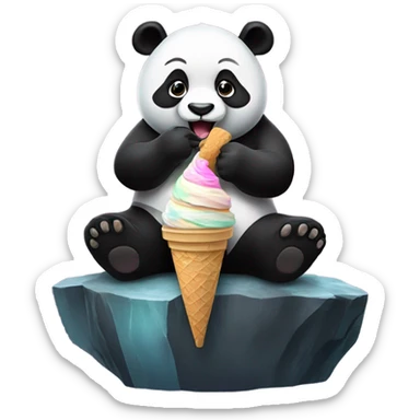 Panda eating ice cream sitting on a rock cliff in the middle of space sticker