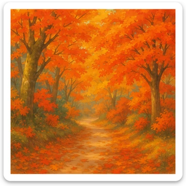 fall season scene with colorful autumn leaves, cozy atmosphere, ghibli style sticker