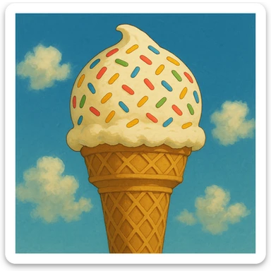 Make the ice cream with sprinkles into a cone, keep ghibli style. sticker