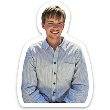 smiling boy in striped shirt sticker