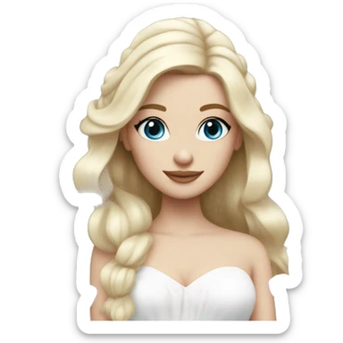 White bride with long light blonde hair and blue eyes with light pink peonies in hair white skin  sticker