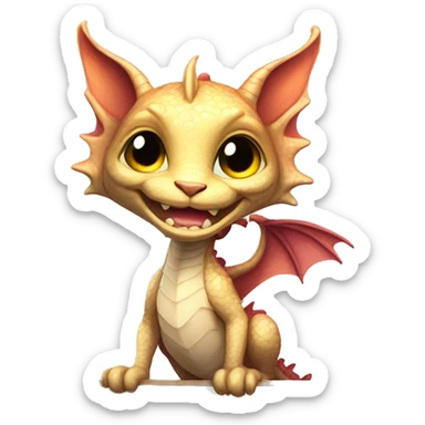  An adorable, mythical creature a mix of a dragon and a cat It's looking up with big, shiny eyes, holding board SAYING HELLO with a welcoming smile sticker