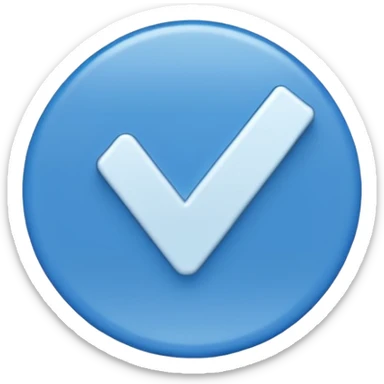 Blue verification checkmark emoji.
Blue circle, white check.
Flat, minimal, no effects.
Transparent background. sticker