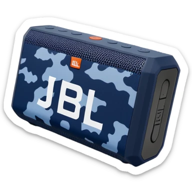 Navy blue and black maritime camouflage JBL Go 4, minimalist design, sleek portable speaker, simplified form sticker