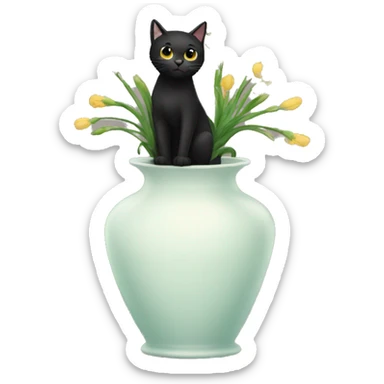 a black cat in a vase sticker
