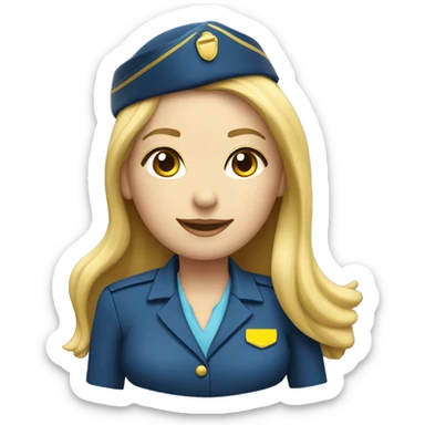 long blonde hair girl flight attendant blue uniform with yellow scarf holding suitcase  sticker