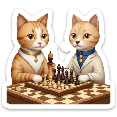 кошка с собакой играют в шахматы за столом sticker