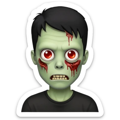 Zombie Emoji AppleIOS Style, lowfade Black Hair, and Black T-shirt sticker