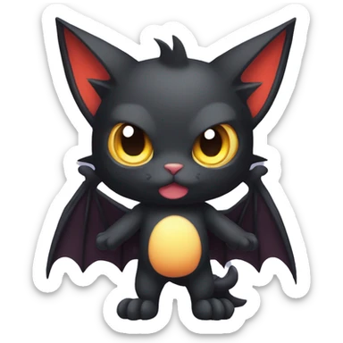 Black Edgy Kawaii Punk-Gothic Bat-winged Litten-Bat-cat-Fakemon full body sticker