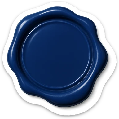 wax seal, royal blue color, circular shape, glossy finish, slightly melted look, no emblem sticker