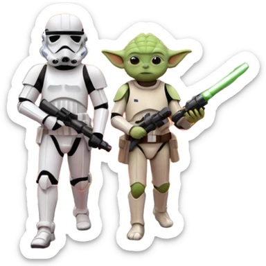 stormtrooper and Yoda walking together on a lava planet, camera POV, vlogging selfie sticker