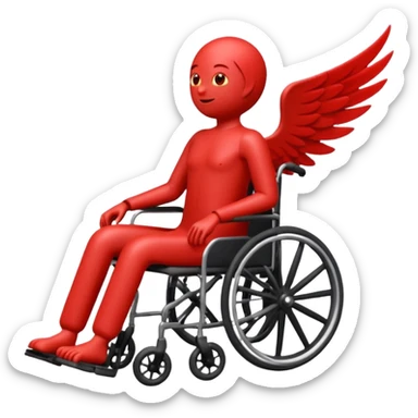 "Emoji of a stylized red figure in a wheelchair, the body forming a 'Z' shape, with a wing coming from the back, dynamic pose" sticker
