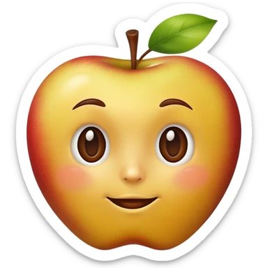 yellow-brown apple with face sticker